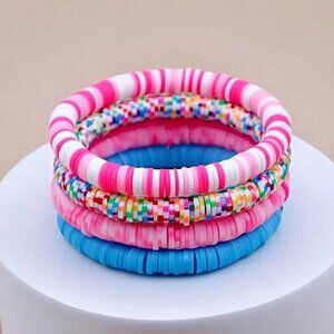Boho Heishi Bead Bracelet Set Multicolor Stack Summer Preppy Festival Jewelry